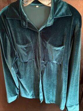 Teal Velvet Button-Up Shirt L